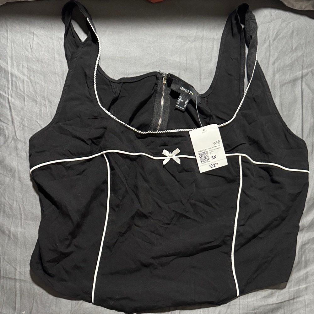 Forever 21 Black Top with White Piping